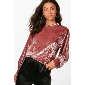 Topshop Women's 12 Rose Color Crushed Velvet Long Sleeve Top